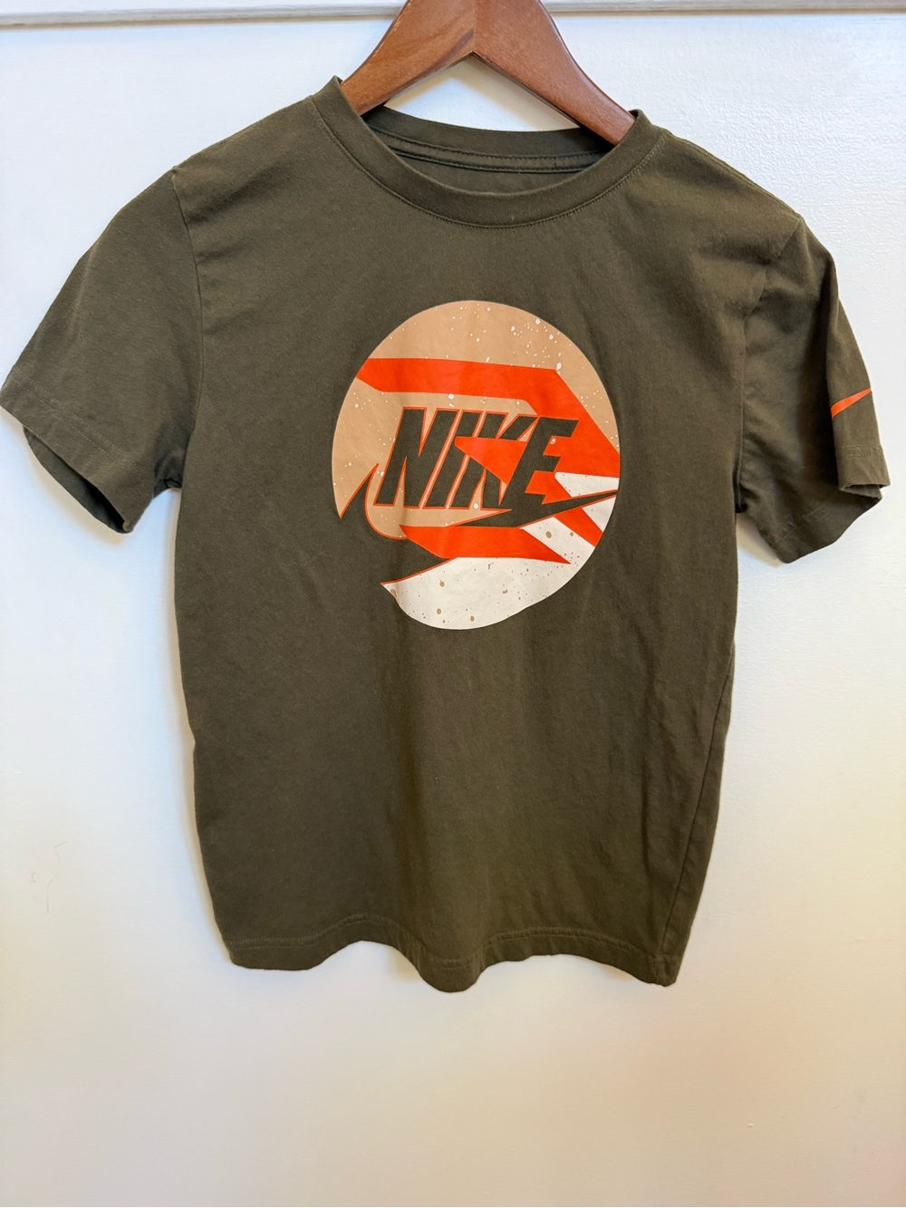 Nike 3brand Olive Green Short Sleeve Tee with Orange & Cream Logo